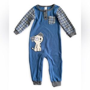 - Baby Essentials 12M boy blue ribbed one-piece outfit with a dog appliq…